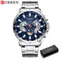 Stainless Steel Curren Mens Quartz Watch Luminous Waterproof Big Dial