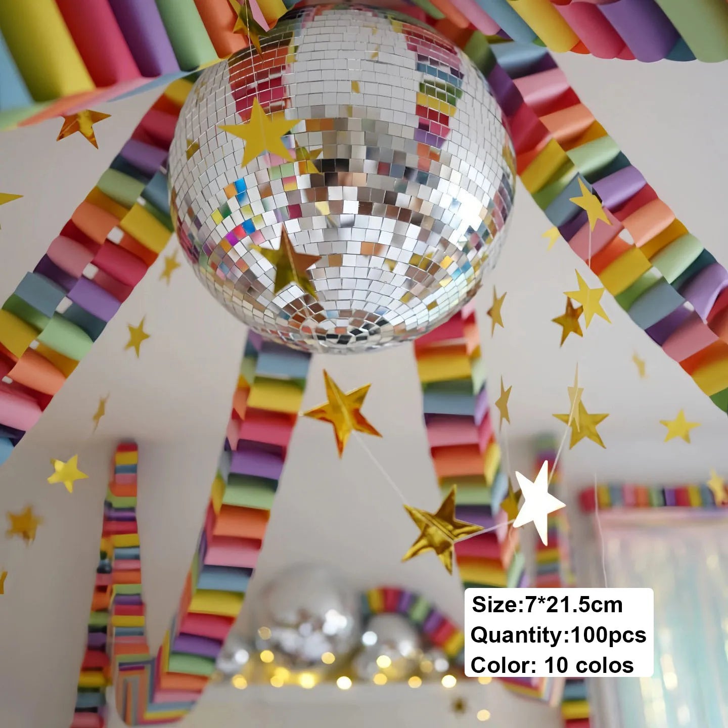 Rainbow Paper Chain Garland Stars Party Decor for Kids Birthday Celebration