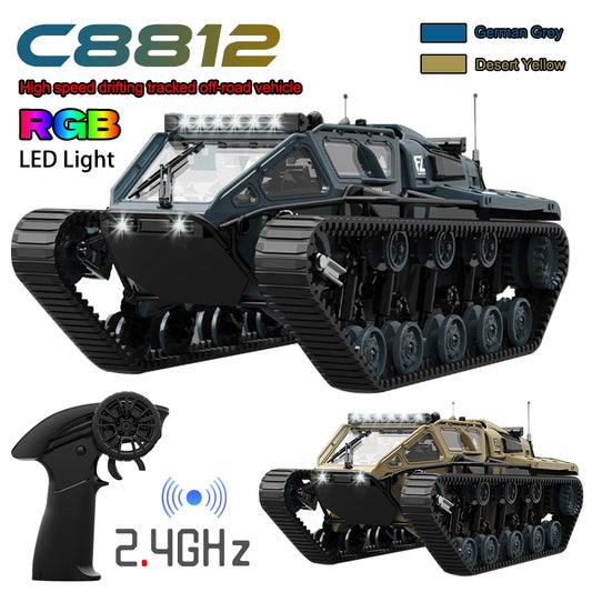 JJRC C8812 LED Light Full Scale Tracked Tank Simulation Model Toy RC Car Model Drift Remote Control Off-Road Vehicle Boy Gift-EXPROTAS