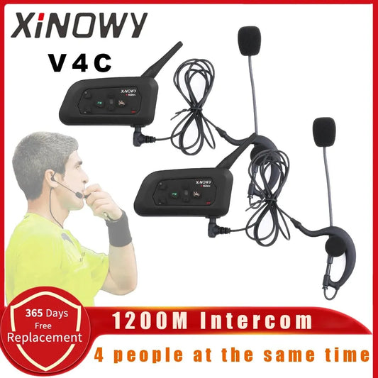 XiNOWy V4C Referee Headset Bluetooth Intercom Full Duplex 1200M Football Soccer Earhook Earphone BT Interphone with FM Radio-EXPROTAS