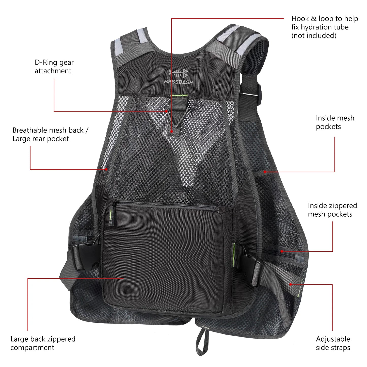 Breathable Fishing Tackle Vest Bassdash Adjustable Outdoor Sports Waistcoat