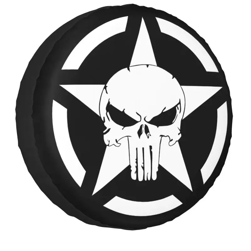 Military Tactical Skull Star Spare Tire Cover Dust-Proof Wheel Tire Cover Protector for Jeep SUV RV Trailer Car 14 15 16 17 Inch-EXPROTAS