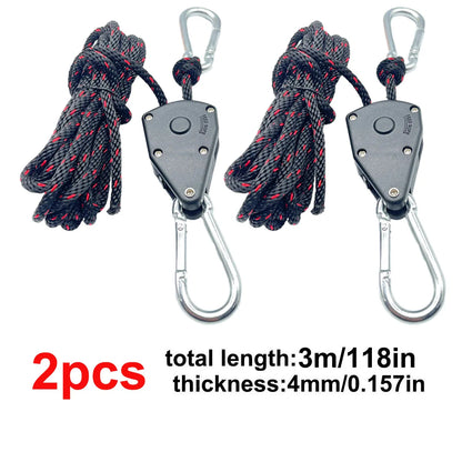 4mm Tent Rope Tightener Pulley Ratchet Hook for Camping Awning Canopy
