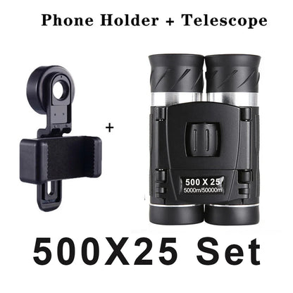 500x25 HD Zoom Binoculars Folding Long Distance Hunting Camping Outdoor Optics