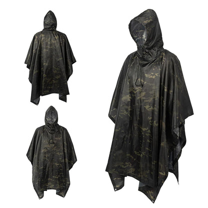 Men's Military Camo Waterproof Raincoat, Impermeable Zipper Rain Poncho for Motorcycle