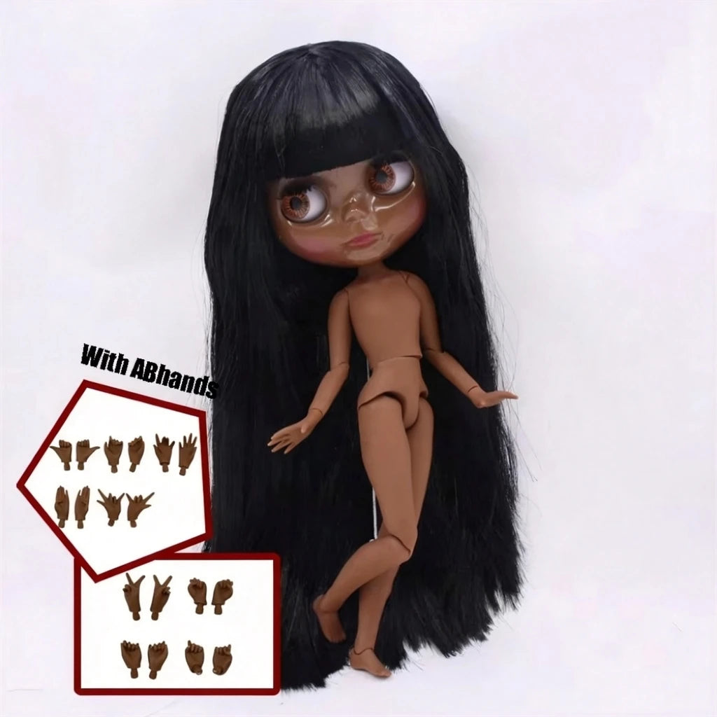 ICY DBS Blythe Doll Black Hair Joint Body Glossy Matte Face DIY Dress Up