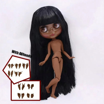 ICY DBS Blythe Doll Black Hair Joint Body Glossy Matte Face DIY Dress Up