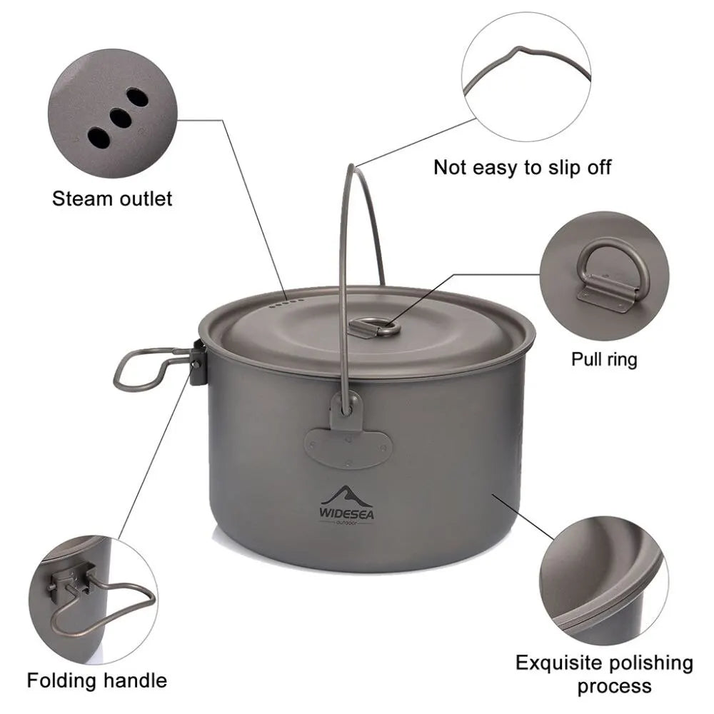 Widesea Camping Tableware Titanium Cookware Set Tourism Cauldron Outdoor Cooking Pot Frying Pan Picnic Kitchen Hiking Trekking-EXPROTAS