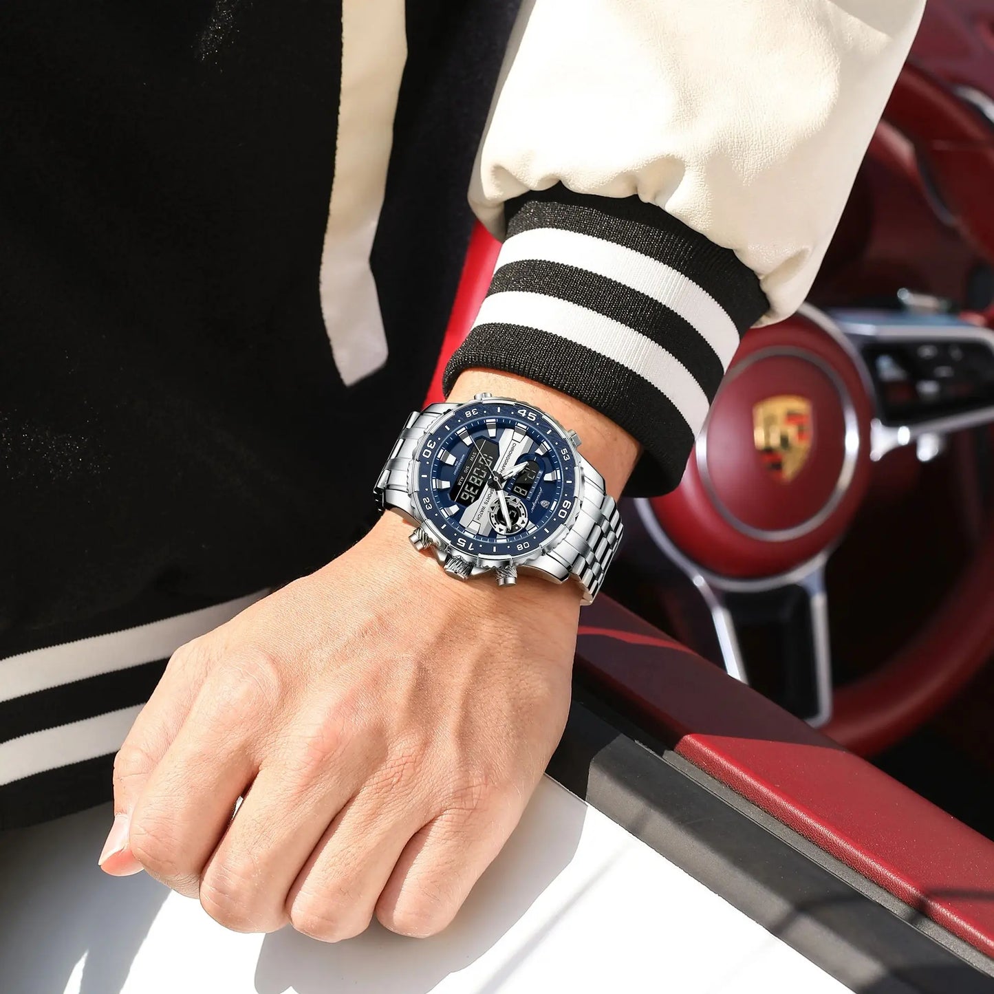 Stainless Steel Poedagar Men’s Waterproof Quartz Luminous Wristwatch Date