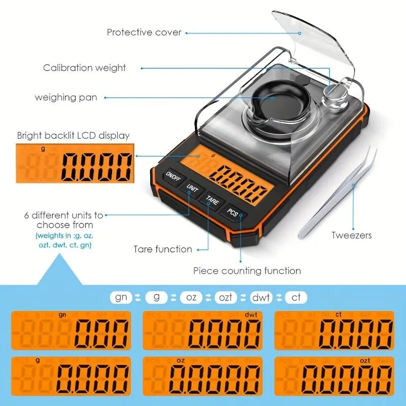 0.001g Precision Digital Jewelry Scale 50g Mini Pocket Milligram Scale