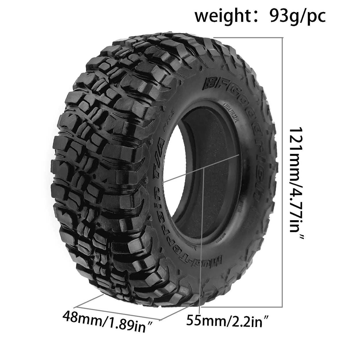 2.2" Rubber Tyre for 1/10 RC Crawler Car Axial SCX10 TRX4 D90 Gen8
