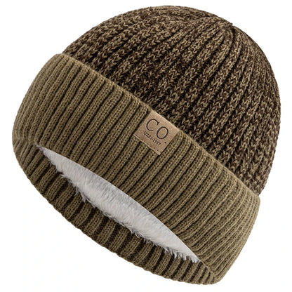 Unisex Two-tone Winter Hats Fur Lined Warm Beanie Cap for Men Women