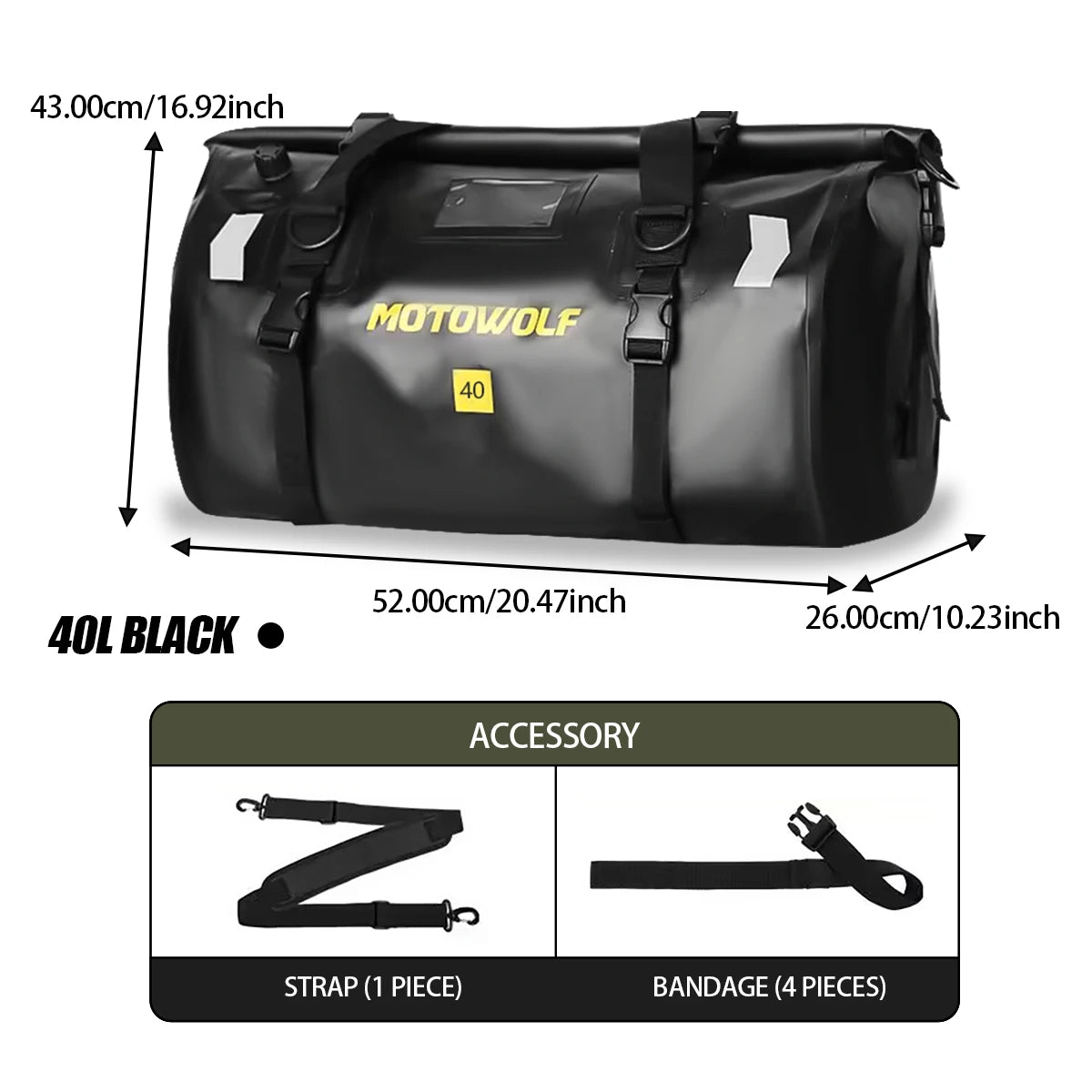 Waterproof Motorcycle Roll-Top Dry Tail Bag Backpack 20-66L