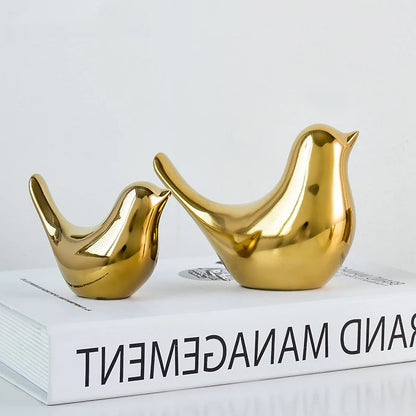 Nordic Gold Ceramic Bird Figurine Animal Statue Home Table Decoration Ornament