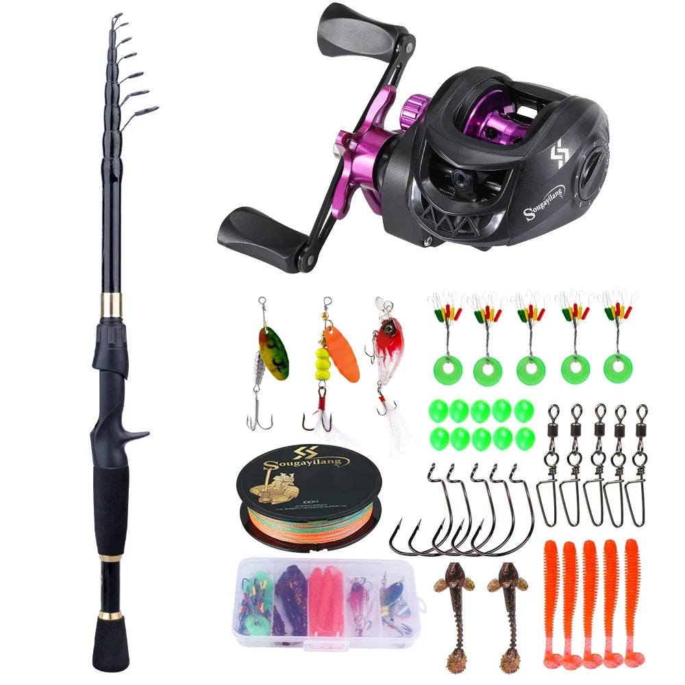 1.8-2.4m Telescopic Rod Reel Set Sougayilang 7.2:1 Freshwater Fishing Kit
