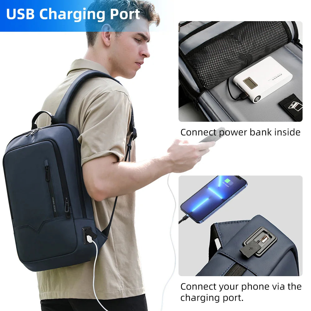 HK Slim Backpack For Men 15.6 Inch Laptop Bags Waterproof Minimalist Business Backpack With USB Charging Casual Travel Work Bag-EXPROTAS