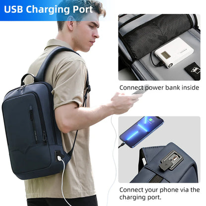 HK Slim Backpack For Men 15.6 Inch Laptop Bags Waterproof Minimalist Business Backpack With USB Charging Casual Travel Work Bag-EXPROTAS