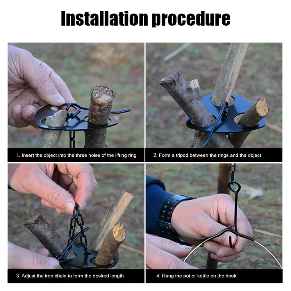 Camping Tripod Rack Detachable Outdoor Cooking Campfire Grill Equipment