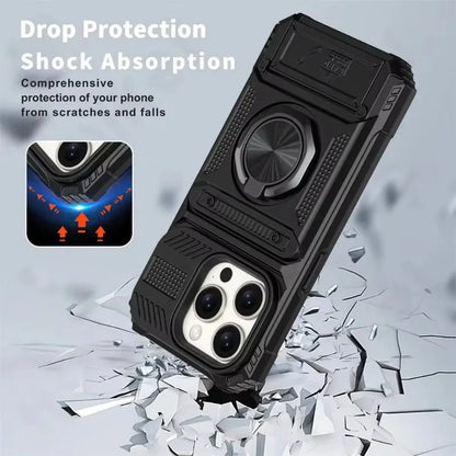iPhone 11-16 Pro Max Ring Kickstand Wallet Case Heavy Duty Shockproof Cover