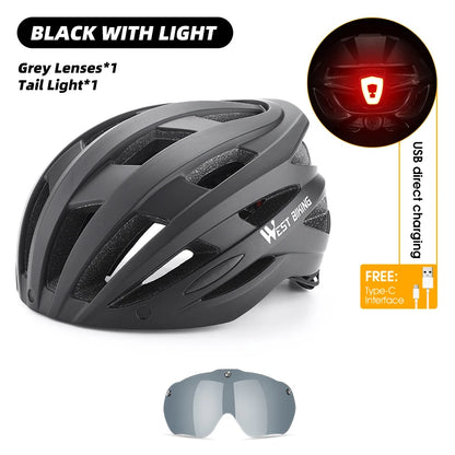 WEST BIKING Men Women Cycling Helmet With Taillight Goggles Sun Visor Bicycle Helmet MTB Road Bike Safe Cap Motorcycle Helmet-EXPROTAS