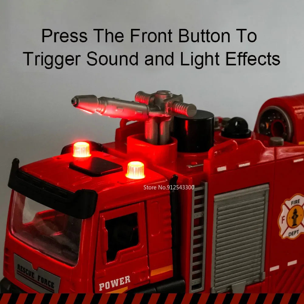 1:32 Scale Water Spray Fire Truck Model Toy Car Sound Light Pull Back
