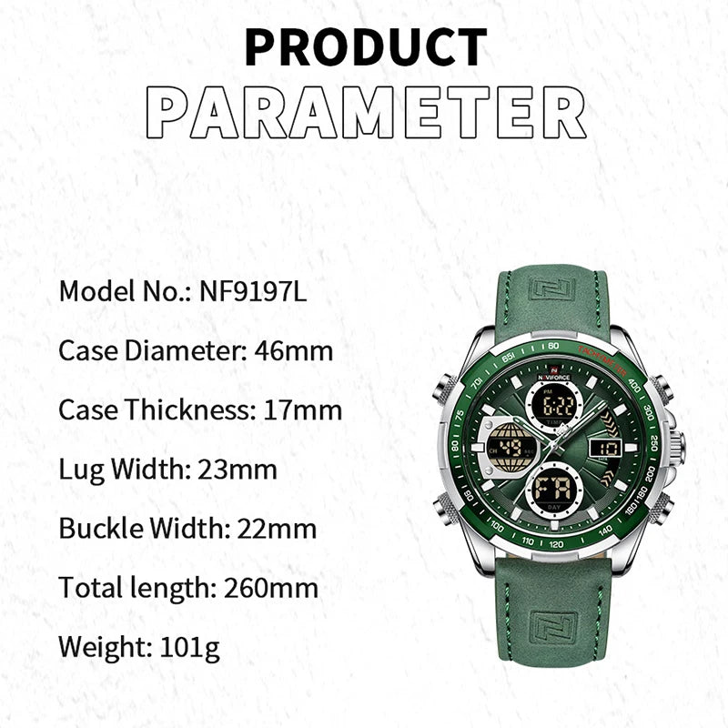 NAVIFORCE Top Military Quartz Watches for Men Luxury Sports Chronograph Watch Waterproof Clock Leather LED Digital WristWatch-EXPROTAS
