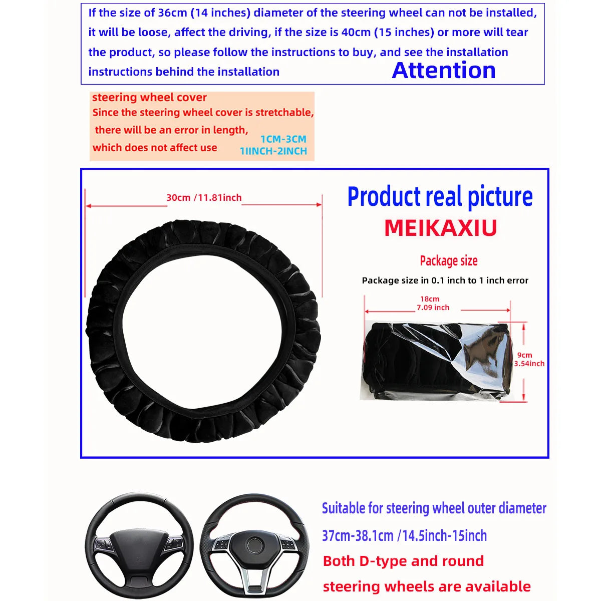 Fluffy Flower Steering Wheel Cover 14.5-15 Inch Universal Car Accessory