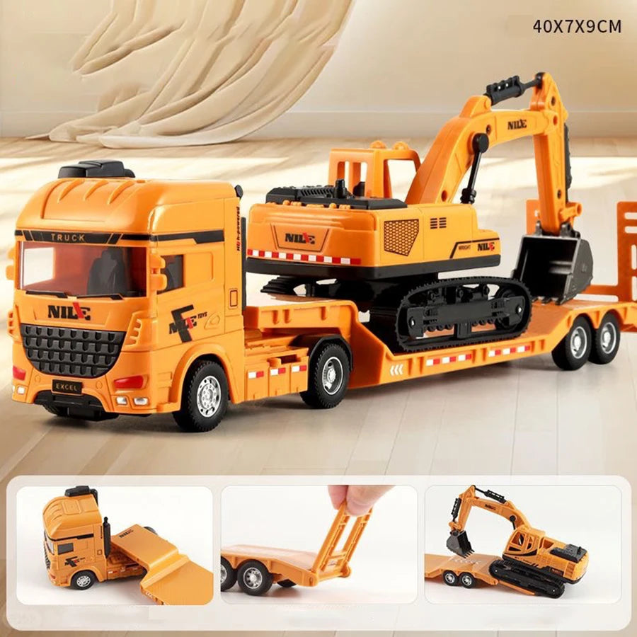 1pcs Scale-carrier Container Engineering Vehicle Excavator Transport Truck Model