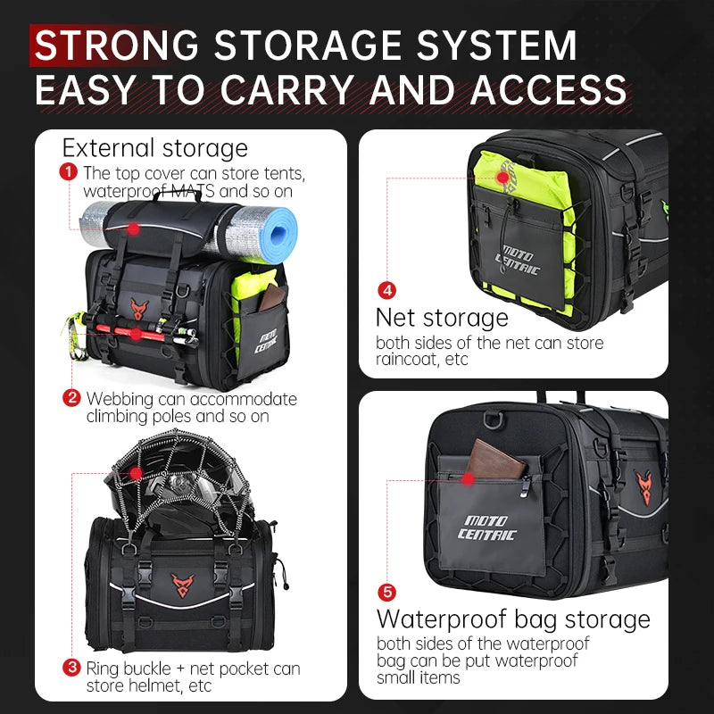 Motocentric Waterproof Motorcycle Helmet Bag Multifunction Motorcycle Rear Seat Bag High Capacity Motorcycle Bag Rider Backpack-EXPROTAS