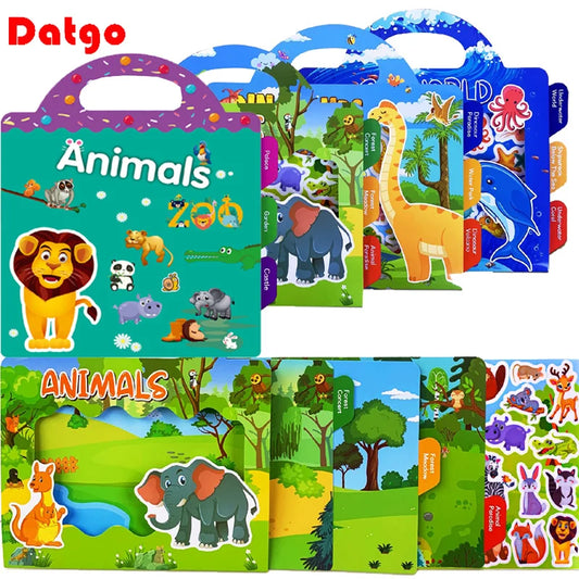 Children’s Reusable Scene Stickers DIY Puzzle Book Cartoon Animal Learning Toy Gift