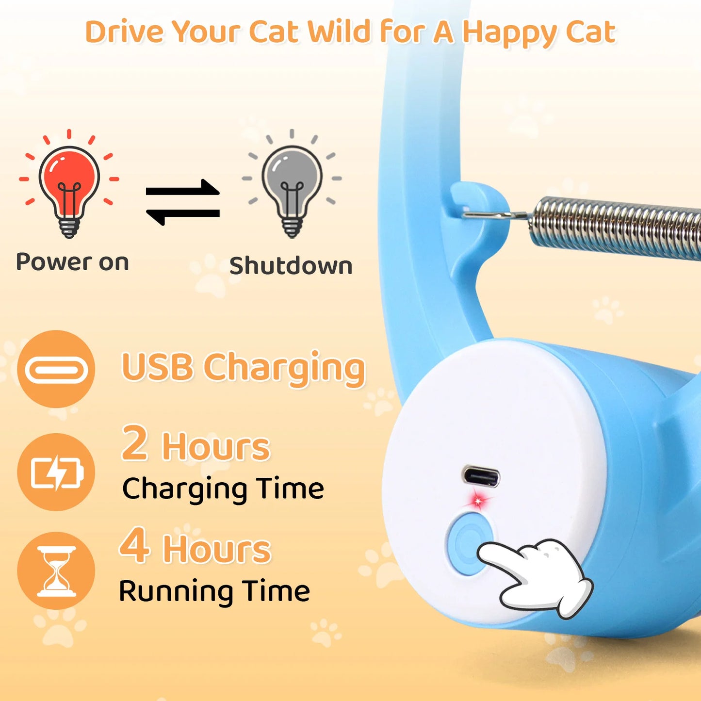 Automatic Interactive Cat Toy USB Rechargeable Feather Wand for Indoor Cats