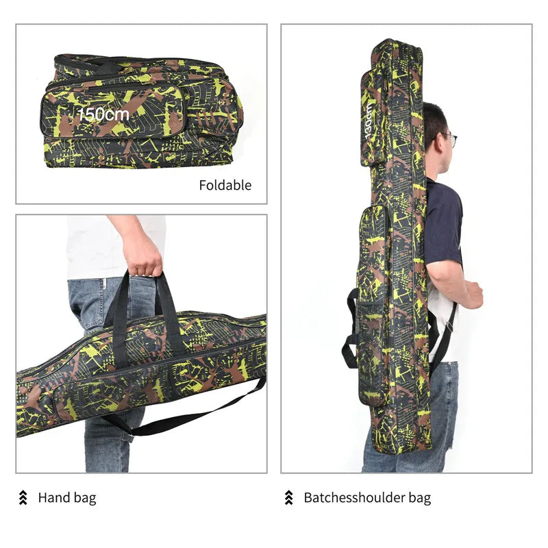1.3m/1.5m Foldable 2-Layer Fishing Rod Bag Double Shoulder Storage