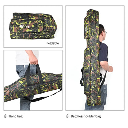 1.3m/1.5m Foldable 2-Layer Fishing Rod Bag Double Shoulder Storage