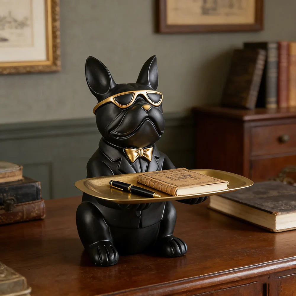 Bulldog Tray Animal Statue Storage Resin Creative Ornament for Living Room