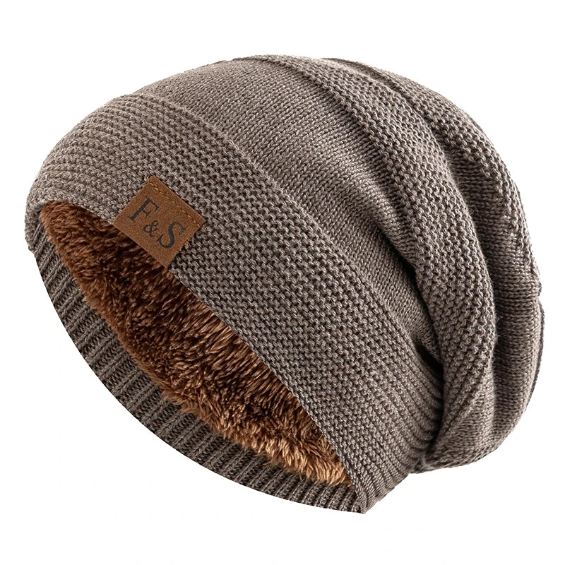 Faux Fur Lined Winter Beanie Hat Slouchy Cap Warm Unisex for Men Women