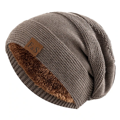 Faux Fur Lined Winter Beanie Hat Slouchy Cap Warm Unisex for Men Women