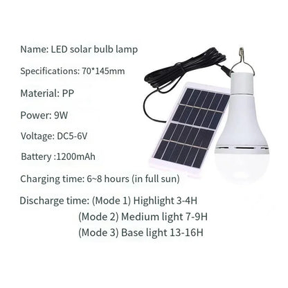 Solar Tent Light USB Rechargeable LED Hanging Lamp for Camping Outdoor