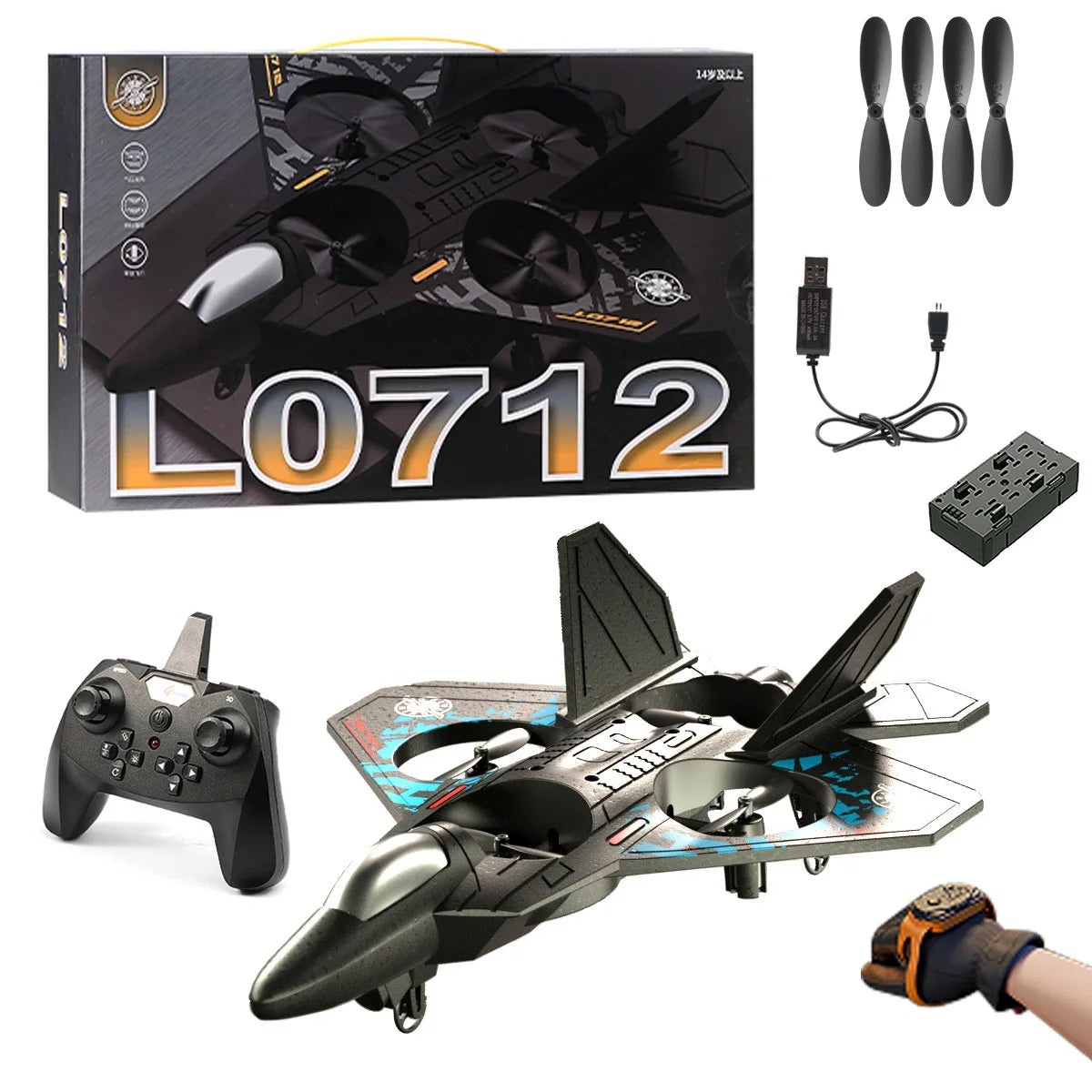 L0712 RC Plane 2.4G Remote Control Aircraft Gravity Sensing Helicopter Glider with Light EPP Foam Fighters for Boys Children-EXPROTAS