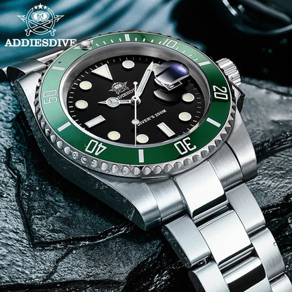 Addiesdive Stainless Steel Watch Men Luxury Quartz Waterproof Business Leisure