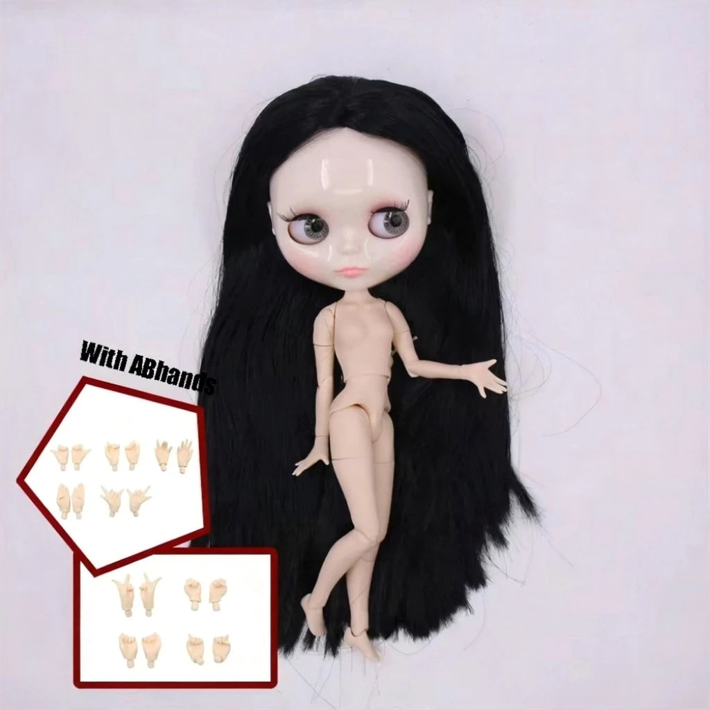 ICY DBS Blythe Doll Black Hair Joint Body Glossy Matte Face DIY Dress Up