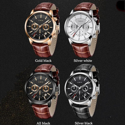 LIGE Watches Men 2024 Top Brand Luxury Casual Leather Quartz Men Watch Man Business Clock Male Sport Waterproof Date Chronograph-EXPROTAS
