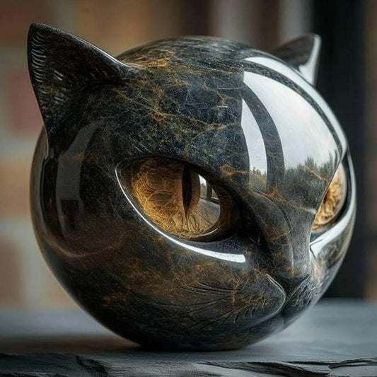 Decorative Black Cat Figurine Resin Marble Texture Keepsake Office Decor