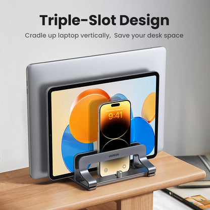 UGREEN Vertical Laptop Stand For MacBook Air Pro Triple Slots Aluminum Notebook Stand For MacBook Pro Tablet iPad Phone Holder-EXPROTAS