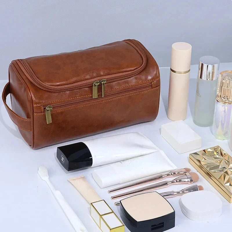 Leather Toiletry Bag Men Women Dopp Travel Hanging Large Cosmetic Wash Bags