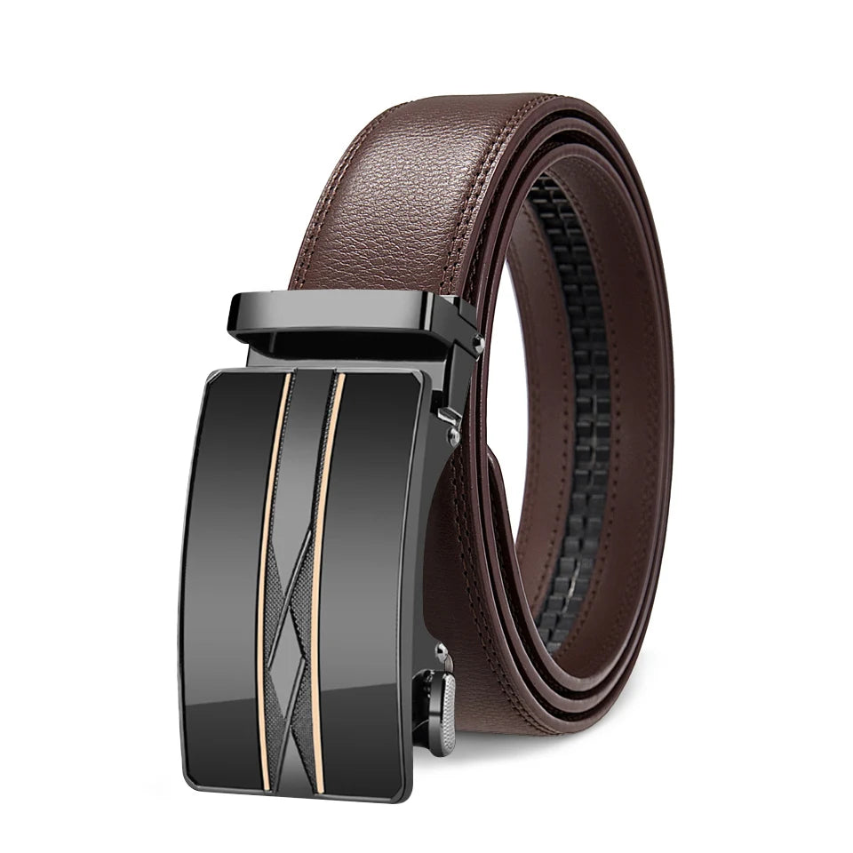 Men Leather Belt Adjustable Ratchet Automatic Buckle Black Brown