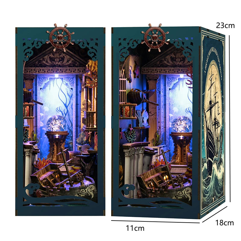 DIY Wooden Book Nook Mini Dollhouse 3D Puzzle Kit Bookshelf Insert Decor Gift - EXPROTAS