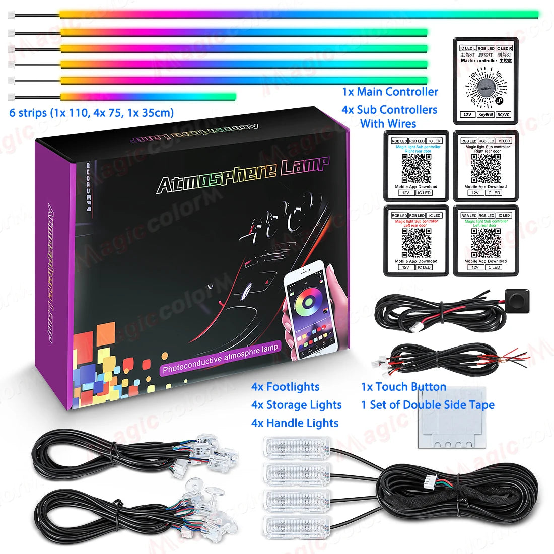18 in 1 Car Ambient Light RGB LED Acrylic Strip Interior Symphony Bulbs