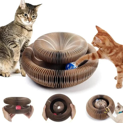Magic Cat Scratch Board Toy with Ball Round Corrugated Claw Grinding Climbing Pad