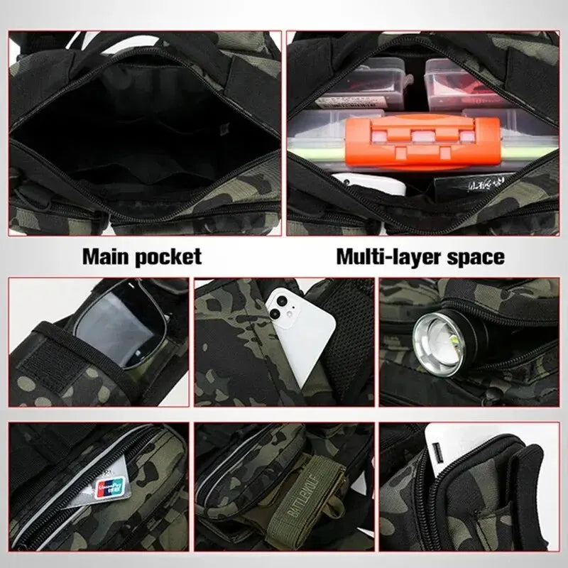 Fishing Tackle Backpack Lure Box Gear Storage Bag Fanny Pack for Men Fly Fishing Backpack with Rod Holder Sling Shoulder Bag-EXPROTAS