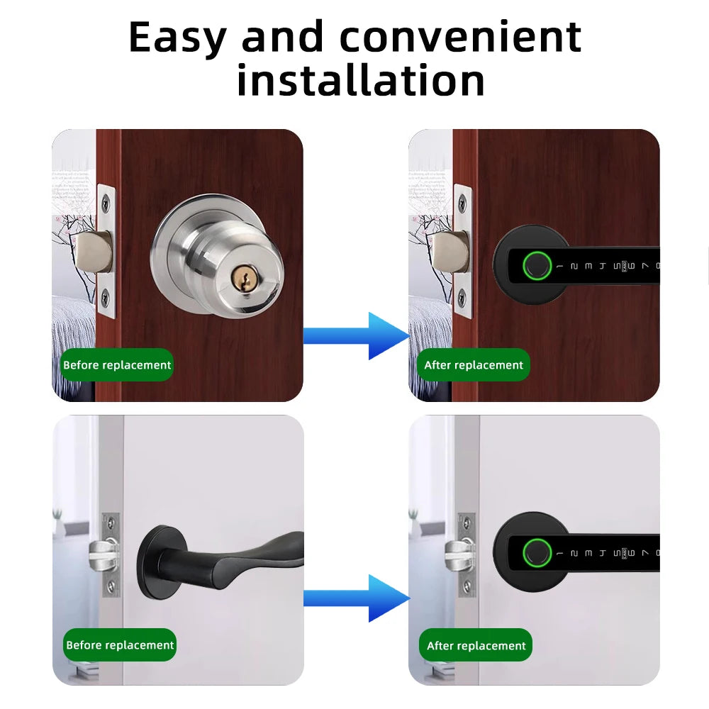 RAYKUBE Tuya BLE Fingerprint Door Lock Digital Electronic Lock with Password/Key/IC Card/ Smartlife/ Tuya APP Unlock-EXPROTAS